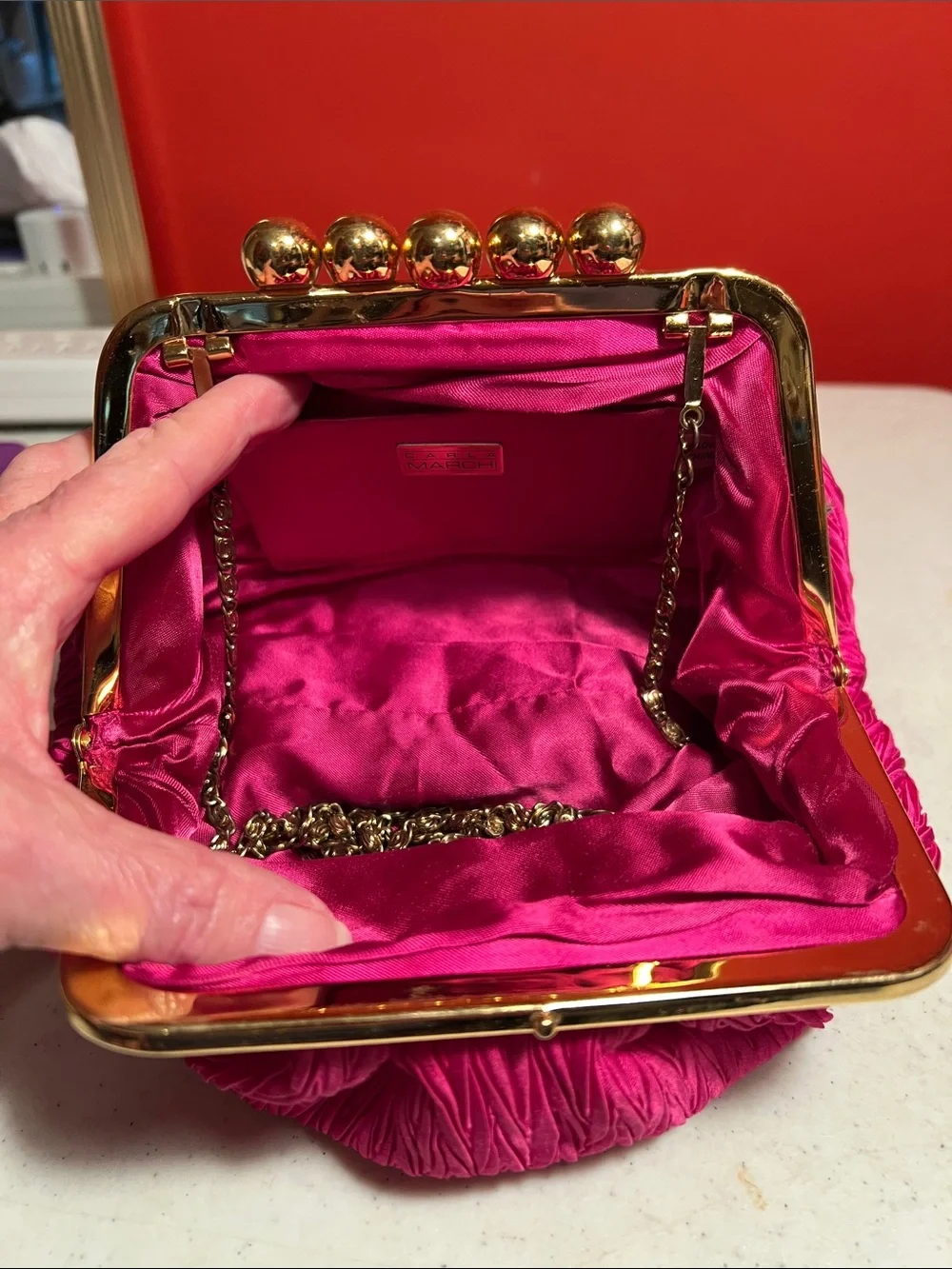 Hot Pink Pleated Clasp Evening Clutch